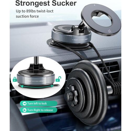 Vacuum Magnetic Car Phone Holder for MagSafe, 360°Magnetic Phone Holder for Car Hands-Free Suction Cup Car Phone Holder Mount for