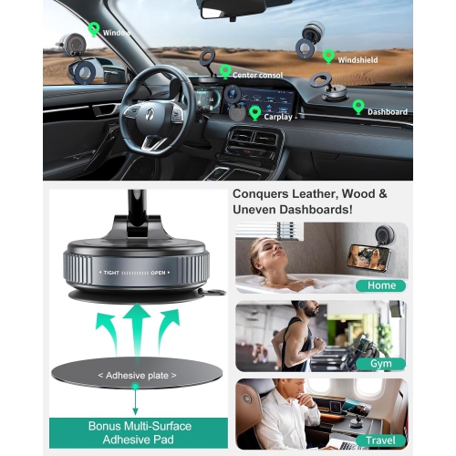 Vacuum Magnetic Car Phone Holder for MagSafe, 360°Magnetic Phone Holder for Car Hands-Free Suction Cup Car Phone Holder Mount for