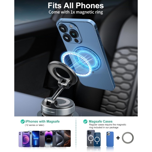 Vacuum Magnetic Car Phone Holder for MagSafe, 360°Magnetic Phone Holder for Car Hands-Free Suction Cup Car Phone Holder Mount for