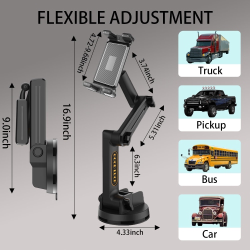 Tablet Mount for Truck, Car Phone Holder,Dashboard Windshield Phone Holder 16.9 inch Long Arm,Super Suction Cup Compatible with Pickup