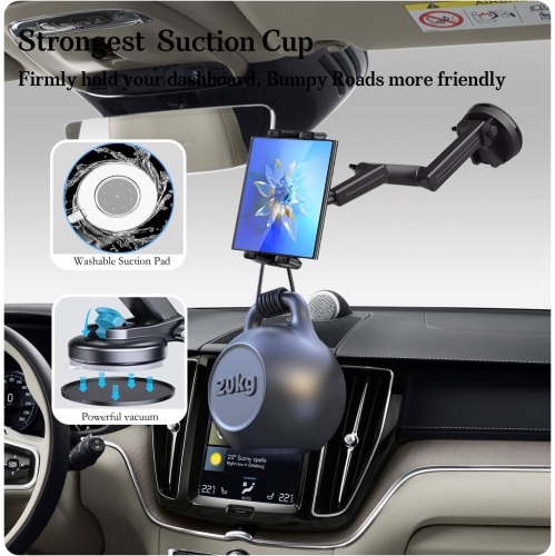 Tablet Mount for Truck, Car Phone Holder,Dashboard Windshield Phone Holder 16.9 inch Long Arm,Super Suction Cup Compatible with Pickup