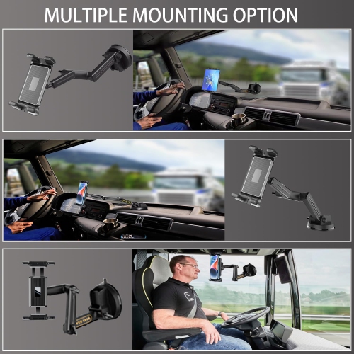 Tablet Mount for Truck, Car Phone Holder,Dashboard Windshield Phone Holder 16.9 inch Long Arm,Super Suction Cup Compatible with Pickup