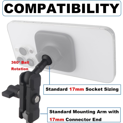 R 17mm Ball Mount Extension Adapter, 360° Rotation Extension Rod for Jeep Car Air Vent Dashboard 17mm Phone Holder, Compatible with Garmin GPS Mount,