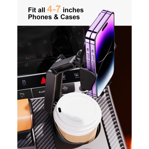 T 2 in 1 Cup Holder Phone Mount for Car Bottle Friendly Cup Phone Holder for Car Height Adjustable Phone Holder Cupholder Easy Install & Sturdy &