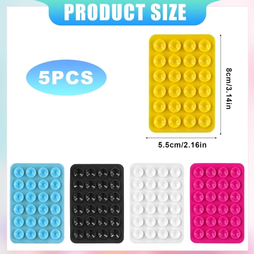 5pcs Phone Suction Holder, Silicone Suction Phone Case Adhesive Mount with 24 Suction Cups Hands-Free Sticky Phone Grip Accessory for Selfies and