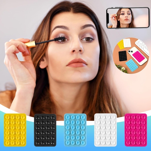 5pcs Phone Suction Holder, Silicone Suction Phone Case Adhesive Mount with 24 Suction Cups Hands-Free Sticky Phone Grip Accessory for Selfies and