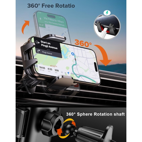 N Upgraded Car Phone Holder Mount, New Metal Hook Clip Cell Phone Holder Car Vent, [Thick Cases Friendly] Hands-Free Phone Holder Car Compatible with