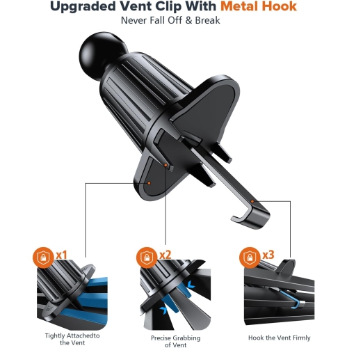 N Upgraded Car Phone Holder Mount, New Metal Hook Clip Cell Phone Holder Car Vent, [Thick Cases Friendly] Hands-Free Phone Holder Car Compatible with