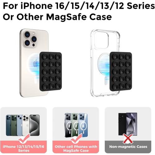 A Silicone Suction Phone Case Stand for iPhone 16/15/14/13/12 Series, Magnetic Suction Cup Phone Mount for iPhone MagSafe Phone Case, Mirror Shower