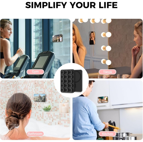 A Silicone Suction Phone Case Stand for iPhone 16/15/14/13/12 Series, Magnetic Suction Cup Phone Mount for iPhone MagSafe Phone Case, Mirror Shower