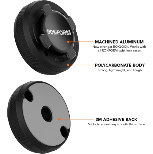 R - Phone Case Mount, Secure Aluminum Car and Truck Dash Phone Holder, Sticks to Any Flat Surface, Compatible Twist Lock Cases