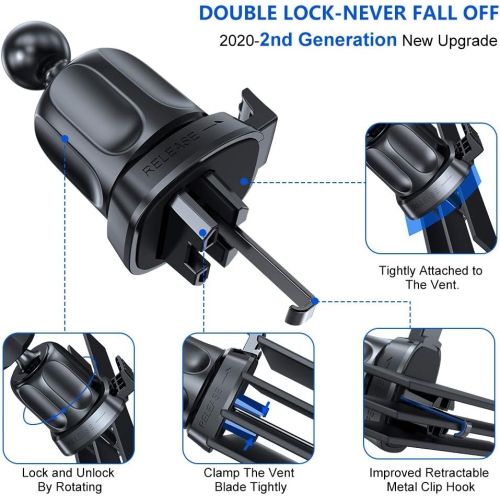 M Phone Holder for Car Air Vent(Stability via Clip & Metal Hook) Car Phone Holder Mount, 360°Cell Phone Holder Car Mount Fits iPhone 16 15 Pro Max 14