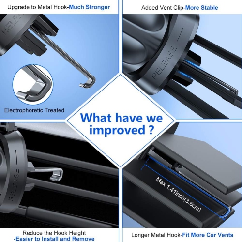 M Phone Holder for Car Air Vent(Stability via Clip & Metal Hook) Car Phone Holder Mount, 360°Cell Phone Holder Car Mount Fits iPhone 16 15 Pro Max 14