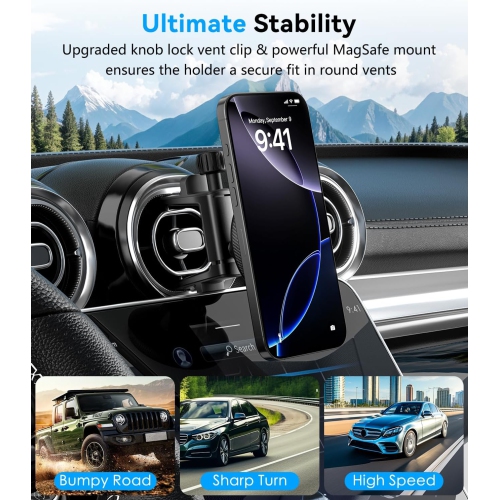 A Compatible with Magsafe Car Mount for Mercedes Benz A/B/C/E/G/GLA/GLK/Mini Cooper Round Air Vent, Strong Magnetic Phone Holder for iPhone 16 15 14