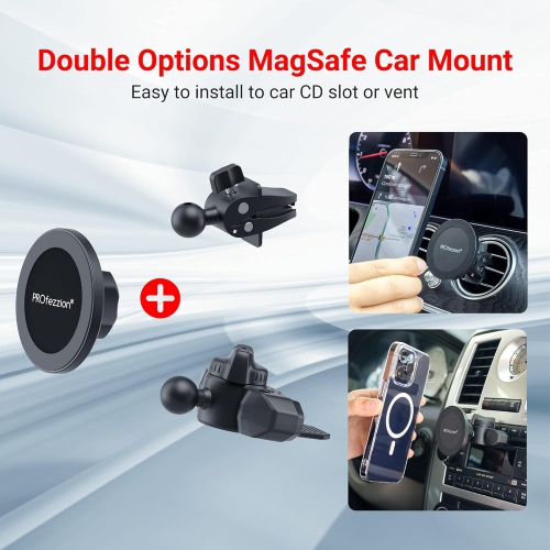 P CD Slot & Vent Clip Magnetic Phone Holder Compatible with MagSafe on Car CD Slot or Vent for iPhone 16 15 14 13 12 Pro Max Plus, Mag-Safe Case &
