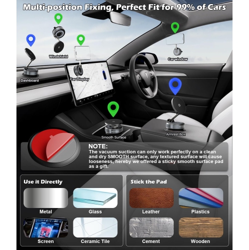 C 15W Fast Wireless Car Phone Holder Mount, Magnetic Charger with Super Strong Vacuum Suction, 360° Adjustable Foldable Stand for Car Dashboard,