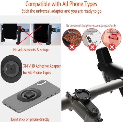 Bike Stem Phone Mount with Dual Lock Buckles – CNC Aluminum Center Holder for iPhone & Android Quick Install Anti-Shake Clamp for MTB/Road/Mountain