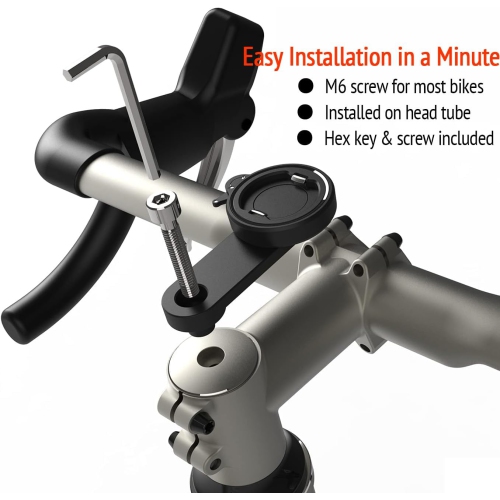 Bike Stem Phone Mount with Dual Lock Buckles – CNC Aluminum Center Holder for iPhone & Android Quick Install Anti-Shake Clamp for MTB/Road/Mountain