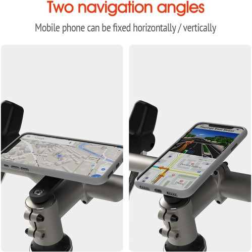 Bike Stem Phone Mount with Dual Lock Buckles – CNC Aluminum Center Holder for iPhone & Android Quick Install Anti-Shake Clamp for MTB/Road/Mountain