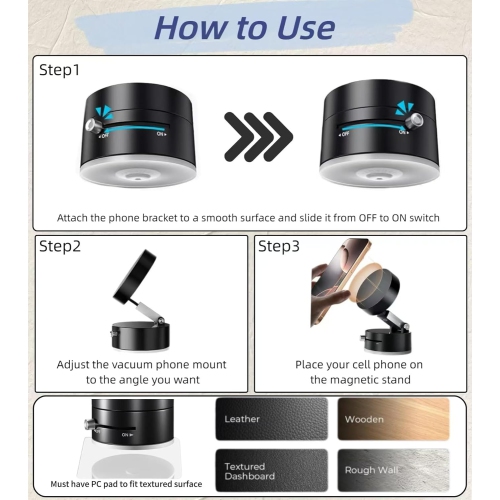 Vacuum Magnetic Suction Cup Phone Holder, Phone Holder for Car, Foldable Portable Vacuum Magnetic Adsorption Adjustable Mobile Phone Holder