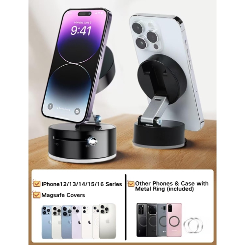 Vacuum Magnetic Suction Cup Phone Holder, Phone Holder for Car, Foldable Portable Vacuum Magnetic Adsorption Adjustable Mobile Phone Holder