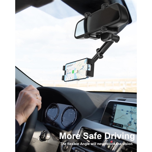 Rear View Mirror Car Phone Holder - [Four Claws Anti-Shake] Cell Phone Holder for Car Rearview Mirror with Multifunctional 360° Rotatable &
