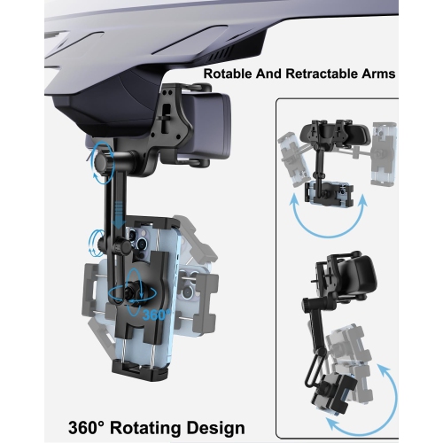 Rear View Mirror Car Phone Holder - [Four Claws Anti-Shake] Cell Phone Holder for Car Rearview Mirror with Multifunctional 360° Rotatable &