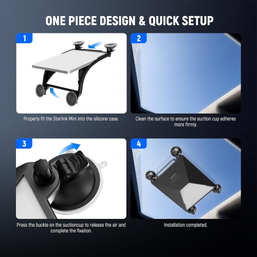 N Suction Cup Mount for Car Compatible with Starlink Mini, 2 in 1 Satellite Mounting Kit & Protective Silicone Case with Strong Suction Cups for Car