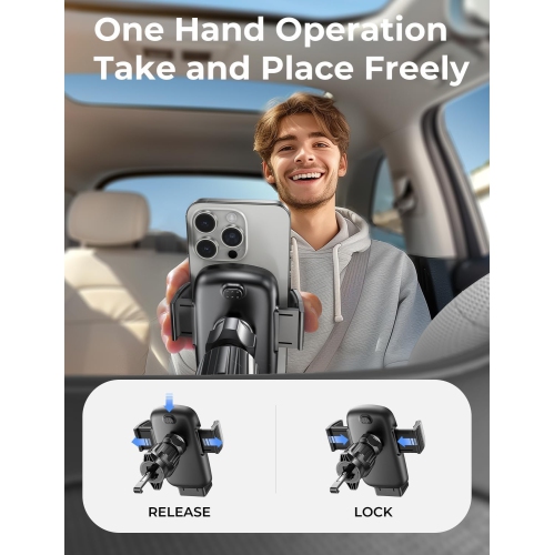 L Car Phone Holder Mount [Military Stable], 2024 Universal Phone Holders for Your Car Vent Phone Mount, Cell Phone Car Mount Clamp for iPhone 16 Car