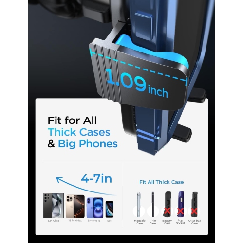 L Car Phone Holder Mount [Military Stable], 2024 Universal Phone Holders for Your Car Vent Phone Mount, Cell Phone Car Mount Clamp for iPhone 16 Car