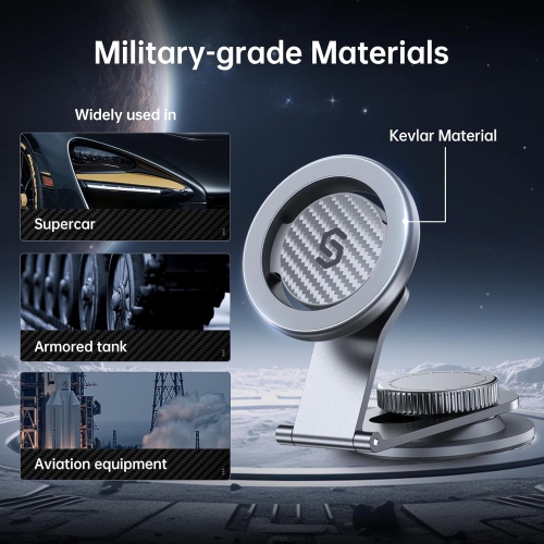 S Fits MagSafe Car Mount for Universal Dashboard & Tesla Screen, Kevlar Silver Magnetic Phone Holder for Car, Super Stable Magnetic Car Phone Mount