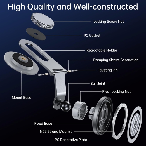 S Fits MagSafe Car Mount for Universal Dashboard & Tesla Screen, Kevlar Silver Magnetic Phone Holder for Car, Super Stable Magnetic Car Phone Mount