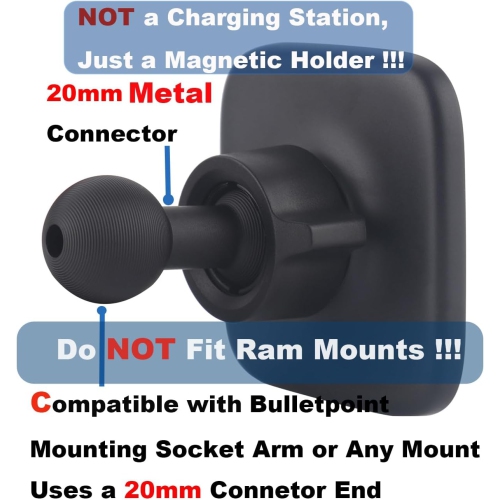 Magnetic Cell Phone Holder Base with 20mm Ball for MagSafe iPhone 16 15 14 13 12 Series, Compatible with Bulletpoint Mounting Solutions