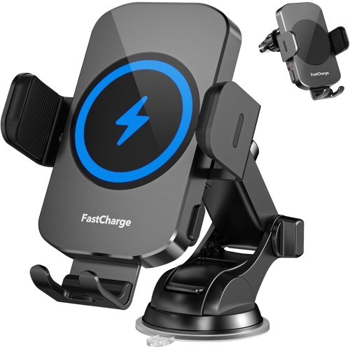 Car Phone Holder 15w Auto Clamping CarPhone Holder Phone Mount for iPhone 16 15 14 13 12 11 Pro Max Xs, Samsung Galaxy S24 Ultra S23 S22 S21 S20 S10+