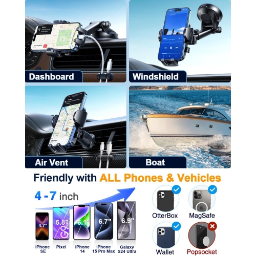 [Te Military-Grade & 360 Degrees Rotatable Suction] 2025 Y Ultimate Car Phone Holder MountDashboard Windshield Vent for iPhone 16 15 Pro M