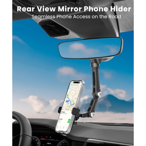 K Rearview Mirror Phone Holder for Car, Rear View Mirror Phone Holder, Rotatable and Retractable Car Phone Holder Mount, Car Truck Essentials