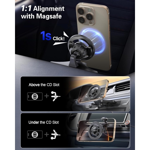 p for MagSafe CD Slot Car Phone Holder, [Built-in Steel Plate] Universal Magnetic CD Player Cell Phone Mount, Adjustable Magnet CD Cellphone Cradle
