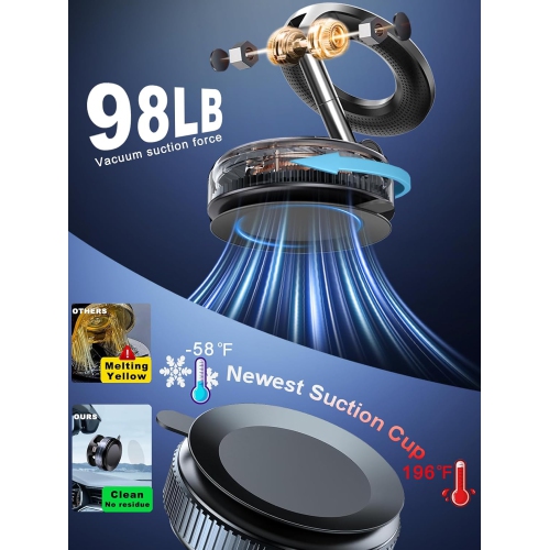 s Upgraded 360° Vacuum Magnetic Phone Holder, Magnetic Car Phone Mount, Hands-Free Suction Cup Phone Holder for Car/Gym/Mirror/Shower, Car Mount