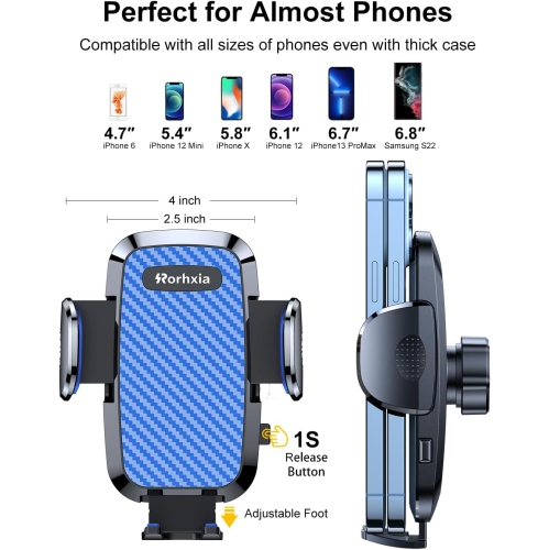 R Blue Car Vent Phone Mount, [Never Blocking Vent, Enjoy The Comfort of The A/C] Hands-Free Universal Extension Clip Air Phone Holder Car Fit for All