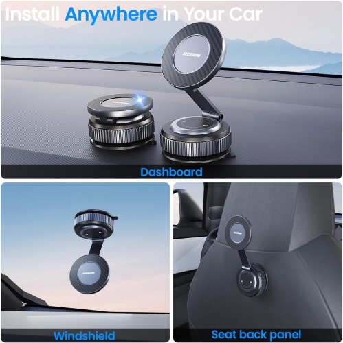 Car Phone Holder for Magsafe [96LBS Ultra Vacuum Suction+2800gf Ultra Magnetic] Car Phone Mount 360° Adjustable, Phone Holders for Your Car for