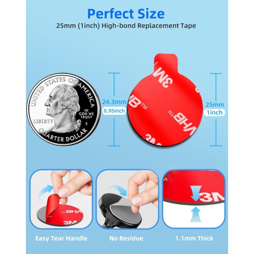 10 Pcs 3M Sticky Adhesive Pads for Car Magnetic Phone Holder, 1 inch Round VHB Double Sided Tape Replacement for Dashboard Cell Phone Mount & Mini