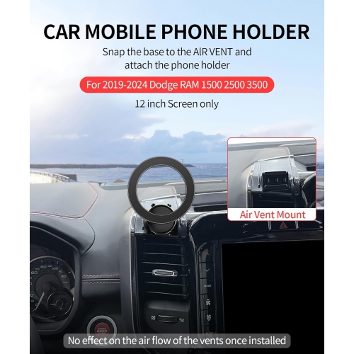 M Car Phone Holder for 2019-2024 Dodge RAM 1500/RAM 2500/RAM 3500 Accessories, 360° Rotation Phone Mount Compatible with MagSafe, Cell Phone Holder