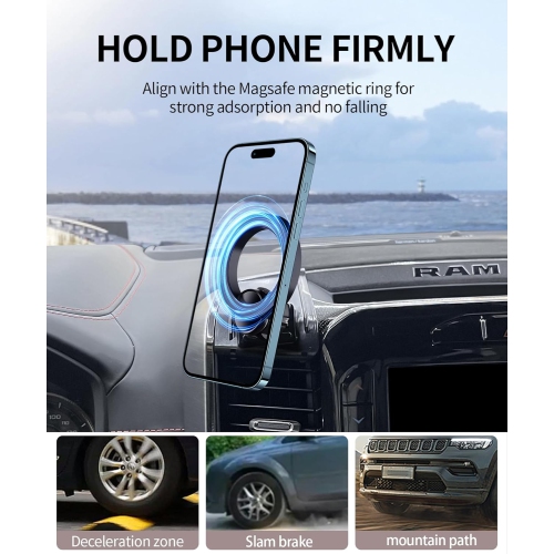 M Car Phone Holder for 2019-2024 Dodge RAM 1500/RAM 2500/RAM 3500 Accessories, 360° Rotation Phone Mount Compatible with MagSafe, Cell Phone Holder