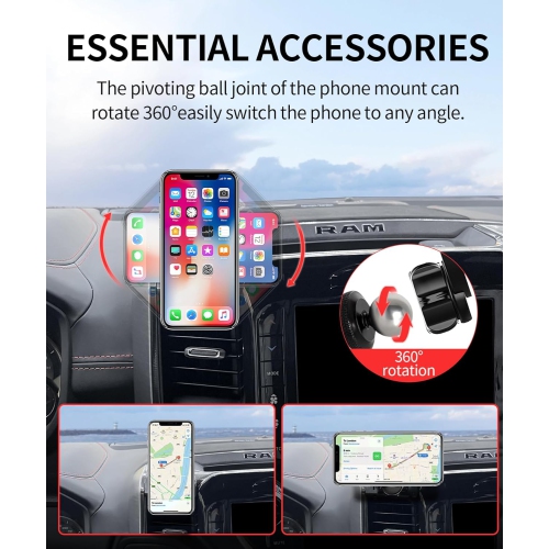M Car Phone Holder for 2019-2024 Dodge RAM 1500/RAM 2500/RAM 3500 Accessories, 360° Rotation Phone Mount Compatible with MagSafe, Cell Phone Holder