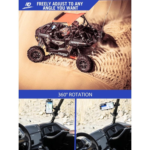 UTV Phone Mount, 360°Rotation ATV Phone Holder Easily Install on 1.75-2 Inch Roll Bar, One Hand Operation Phone Carrier, 8 Claws and Aluminum Alloy