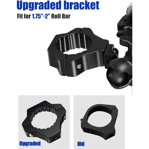 UTV Phone Mount, 360°Rotation ATV Phone Holder Easily Install on 1.75-2 Inch Roll Bar, One Hand Operation Phone Carrier, 8 Claws and Aluminum Alloy