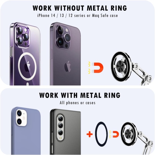 J Universal 360° Pro - 2025 New Magnetic Suction Car Phone Holder, Hands Free Automobile Mounts Cell Phone Holder with Metal Ring, Adjustable Cell