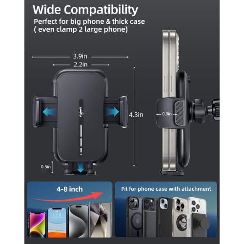 Vent Phone Mount for Car, Hands Free Air Vent Clip Cellphone Holder with Deep Wide Clamp, Universal Automobile Cradle Fit for Big Heavy iPhone 15