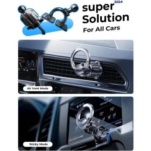 L for MagSafe Car Mount Magnetic Phone Holder Car, Hands Free (360°) Magnetic Car Phone Holder Mount, iPhone Car Holder for iPhone 16e 16 Pro Max 15