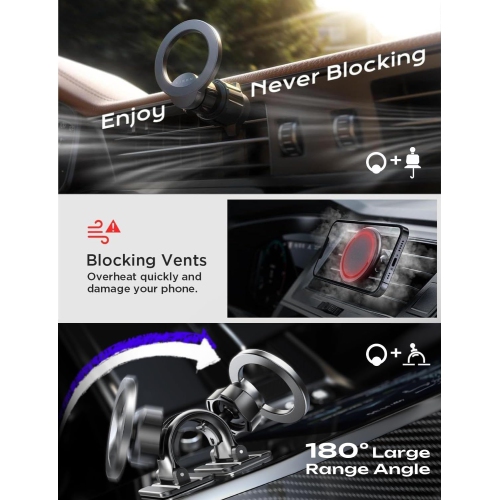 L for MagSafe Car Mount Magnetic Phone Holder Car, Hands Free (360°) Magnetic Car Phone Holder Mount, iPhone Car Holder for iPhone 16e 16 Pro Max 15